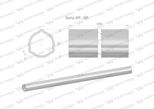 Rura zewnętrzna Seria 8R i 9R do wału 1210 przegubowo-teleskopowego 63x4 mm 1085 mm WARYŃSKI-31694