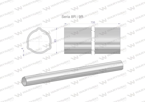 Rura zewnętrzna Seria 8R i 9R do wału 860 przegubowo-teleskopowego 63x4 mm 735 mm WARYŃSKI-31690