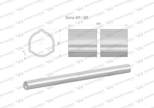Rura zewnętrzna Seria 8R i 9R do wału 1010 przegubowo-teleskopowego 63x4 mm 885 mm WARYŃSKI-31692