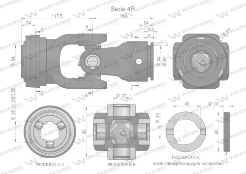 Przegub kompletny z krzyżakiem 27X82 seria 4 do rury wewnętrznej 45mm Waryński-35741
