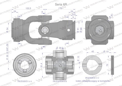 Przegub kompletny z krzyżakiem 30.2X91.4 seria 6 do rury wewnętrznej 45mm Waryński-35752