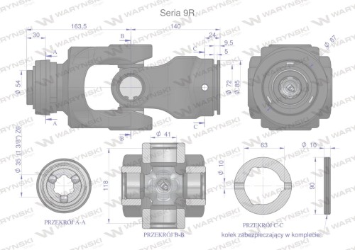 Przegub kompletny z krzyżakiem 41X118 seria 9 do rury zewnętrznej 63mm Waryński-35757