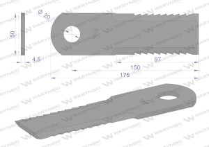 Nóż obrotowy rozdrabniacz słomy sieczkarnia uzębiony 175x50x4.5mm otwór 20 zastosowanie 84068444 New Holland WARYŃSKI ( sprzedawane po 25 )