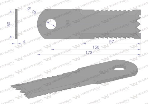 Nóż obrotowy rozdrabniacz słomy sieczkarnia uzębiony 173x50x4mm otwór 18 zastosowanie Z77601 John Deere WARYŃSKI ( sprzedawane po 25 )-37725