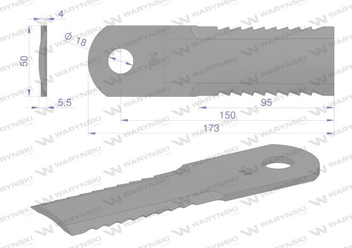 Nóż obrotowy rozdrabniacz słomy sieczkarnia uzębiony 173x50x4mm otwór 18 zastosowanie 84441392 New Holland WARYŃSKI ( sprzedawane po 25 )-37749