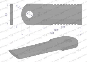 Nóż obrotowy rozdrabniacz słomy sieczkarnia uzębiony 173x60x8mm otwór 20 zastosowanie 270093250 Krone WARYŃSKI ( sprzedawane po 10 )