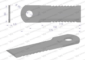 Nóż obrotowy rozdrabniacz słomy sieczkarnia uzębiony 175x50x4.5mm otwór 20 zastosowanie Z75875 John Deere WARYŃSKI ( sprzedawane po 25 )