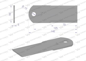 Nóż stały rozdrabniacz słomy sieczkarnia uzębiony 140x50x3mm otwór 12 zastosowanie 84437640 New Holland WARYŃSKI ( sprzedawane po 25 )