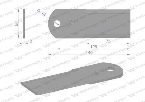 Nóż stały rozdrabniacz słomy sieczkarnia uzębiony 140x50x3mm otwór 12 zastosowanie 84437640 New Holland WARYŃSKI ( sprzedawane po 25 )-37731