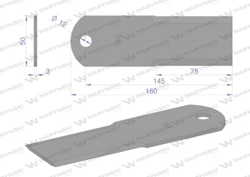 Nóż stały rozdrabniacz słomy sieczkarnia gładki 160x50x3mm otwór 12 zastosowanie 50028/4 900-603 New Holland WARYŃSKI ( sprzedawane po 25 )-37721