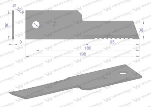 Nóż stały rozdrabniacz słomy sieczkarnia uzębiony 198x50x3mm otwór 13 zastosowanie 322291650 New Holland WARYŃSKI ( sprzedawane po 25 )