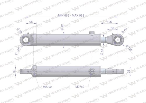 Cylinder hydrauliczny - siłownik dwustronny CJ2F80/45/320 Waryński-21834