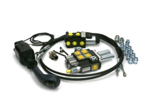 Zestaw Premium: Rozdzielacz 2-sek. + Elektrozawór + Joystick na widełki (z 1 przyciskiem) + Elementy złączne + Linki na widełki 1500mm Waryński