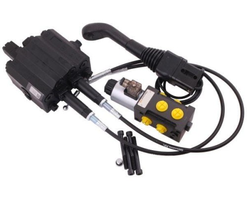 Zestaw 90L do ładowacza czołowego: Rozdzielacz + Elektrozawór + Joystick z przyciskiem + Linki na kulkę stalową 2000mm Waryński-20165