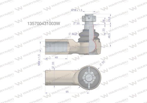 Przegub kierowniczy 95mm - 24x1,5 135700431003 WARYŃSKI-21052