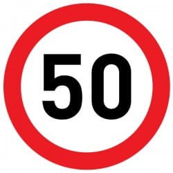 Naklejka laminowana limit prędkości 50 km/h- czerwona obwódka