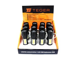 Latarka uniwersalna LED COB 200 lm ładowana USB TEGER