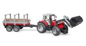 Ciągnik Massey Ferguson 7480 z ładowaczem czołowym i przyczepą do drewna